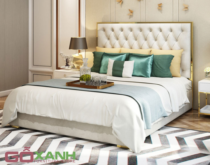 Giường ngủ khung inox mạ vàng cao cấp sang trọng 2
