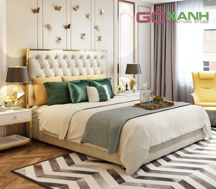 Giường ngủ khung inox mạ vàng cao cấp sang trọng 3