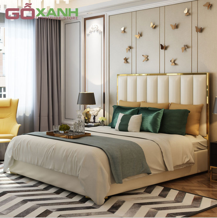 Giường ngủ khung inox mạ vàng Titan sang trọng thể hiện đẳng cấp gia chủ 2