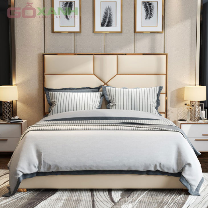 Giường ngủ thiết kế inox mạ vàng sang chảnh