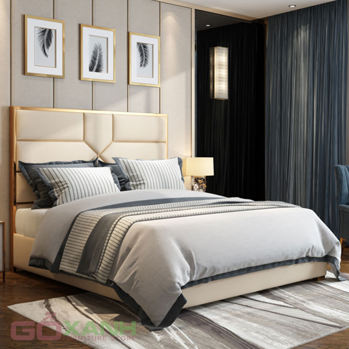 Giường ngủ thiết kế inox mạ vàng sang chảnh 1