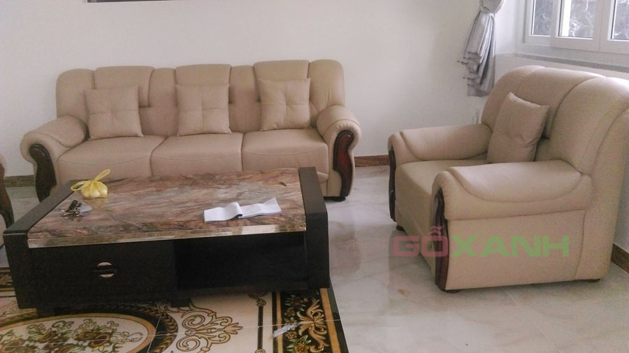 Hình ảnh thực tế bộ ghế sofa da biệt thự Đại Phúc, Bình Tân 1