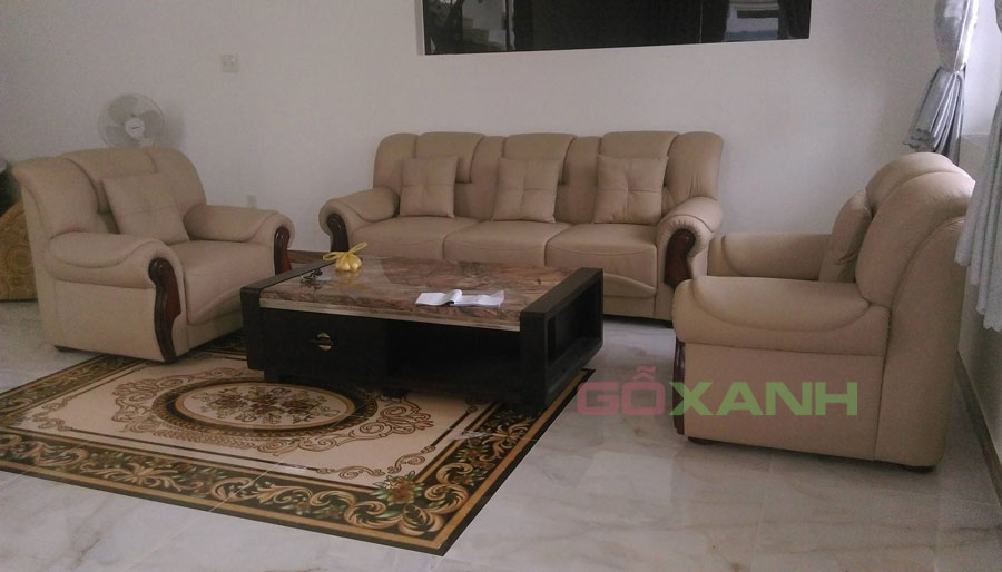 Hình ảnh thực tế bộ ghế sofa da biệt thự Đại Phúc, Bình Tân