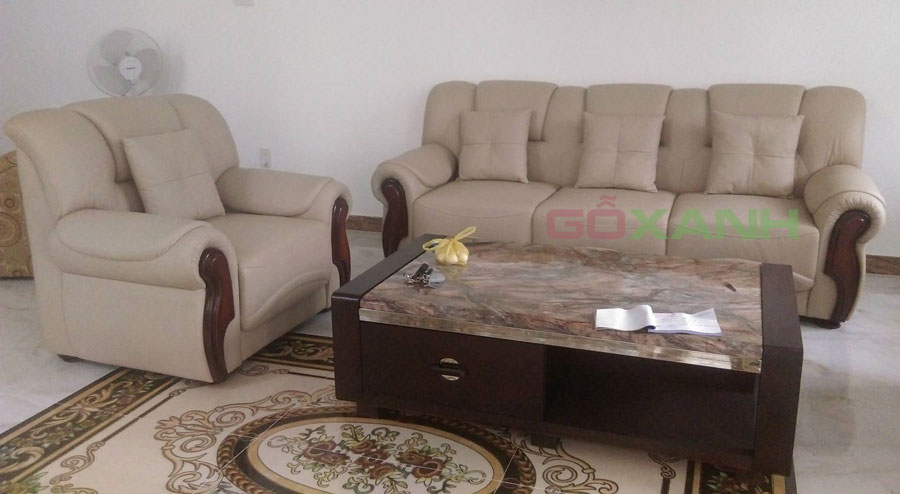 Hình ảnh thực tế bộ ghế sofa da biệt thự Đại Phúc, Bình Tân 2
