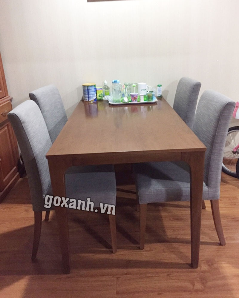 Hình thực tế bàn ghế ăn chung cư cao cấp, bàn ghế ăn gỗ tự nhiên bọc nệm