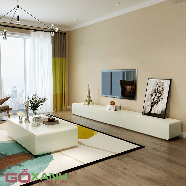 Kệ tivi đẹp màu trắng mẫu mới - nội thất gỗ xanh