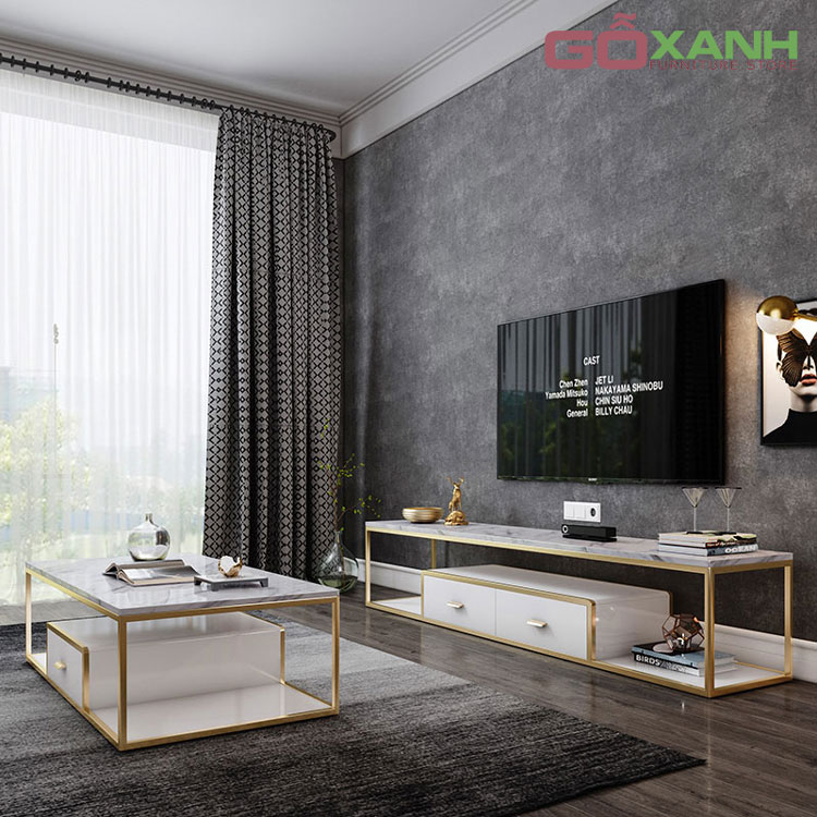 Kệ Tivi Mặt Đá Chân Inox Mạ Vàng TiTan Siêu Đẹp - Traicam.vn 2