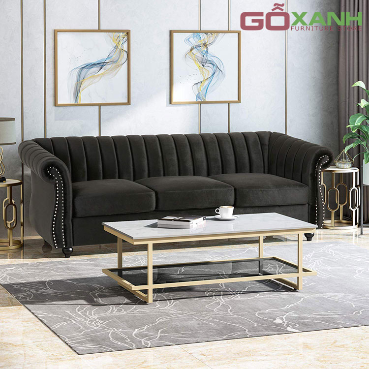 Mẫu Ghế Sofa Bán Cổ Điển Bọc Vải Cao Cấp - Nội Thất Gỗ Xanh 2
