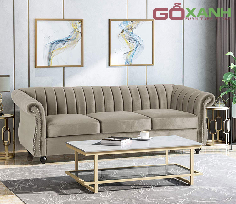 Mẫu Ghế Sofa Bán Cổ Điển Bọc Vải Cao Cấp - Nội Thất Gỗ Xanh 4