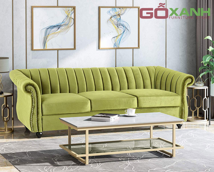 Mẫu Ghế Sofa Bán Cổ Điển Bọc Vải Cao Cấp - Nội Thất Gỗ Xanh 5