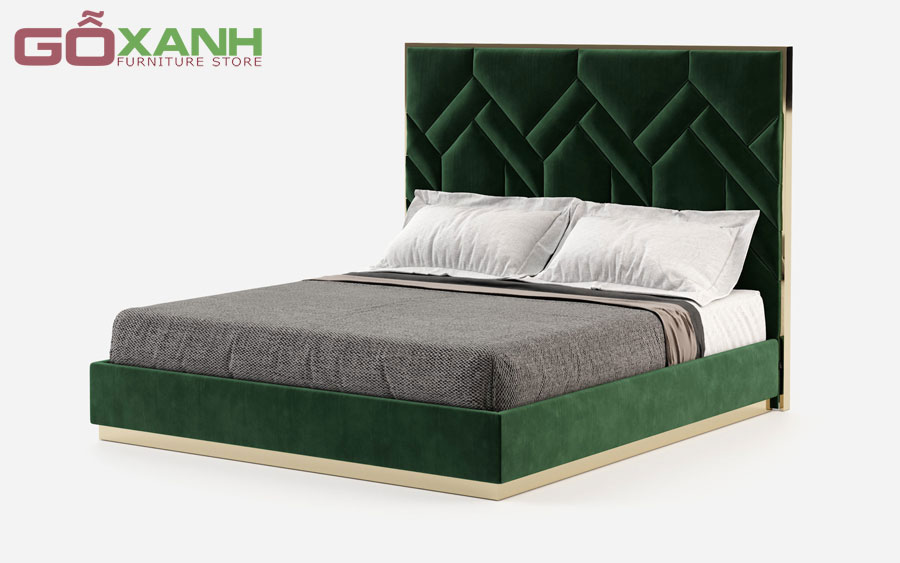 Mẫu giường ngủ bọc vải khung inox mạ vàng PVD