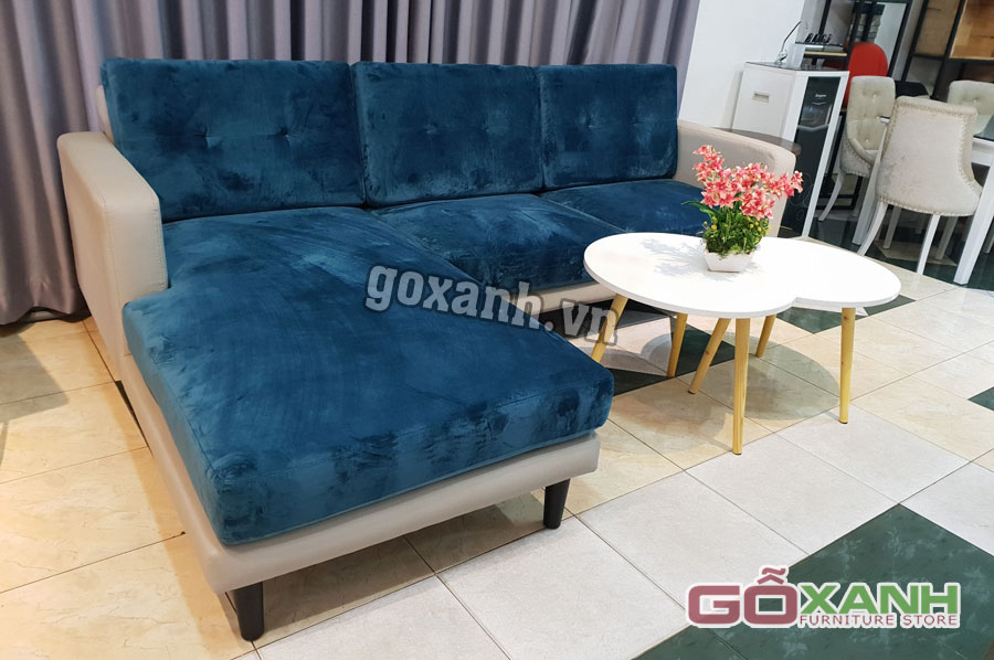 Mẫu sofa da kết hợp vải nhung độc đáo, Bộ sofa 2 in 1 3