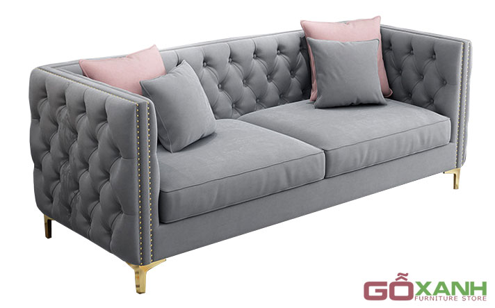Mẫu sofa tân cổ điển chân Inox màu vàng