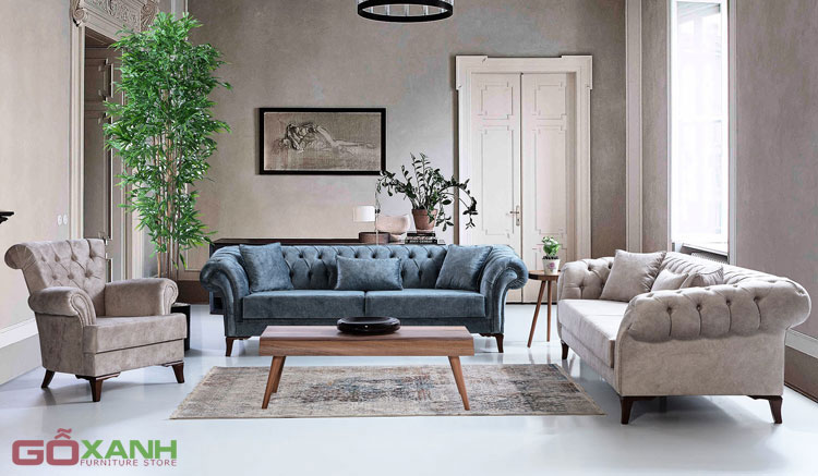 Salon bán cổ điển / Sofa bán cổ điển bọc da công nghiệp 12