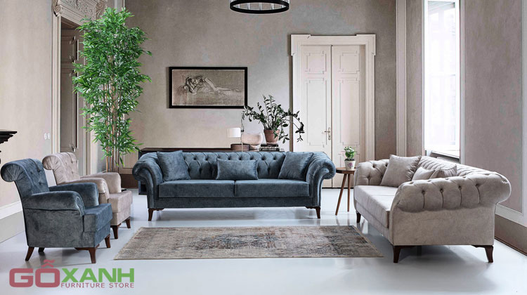 Salon bán cổ điển / Sofa bán cổ điển bọc da công nghiệp 13