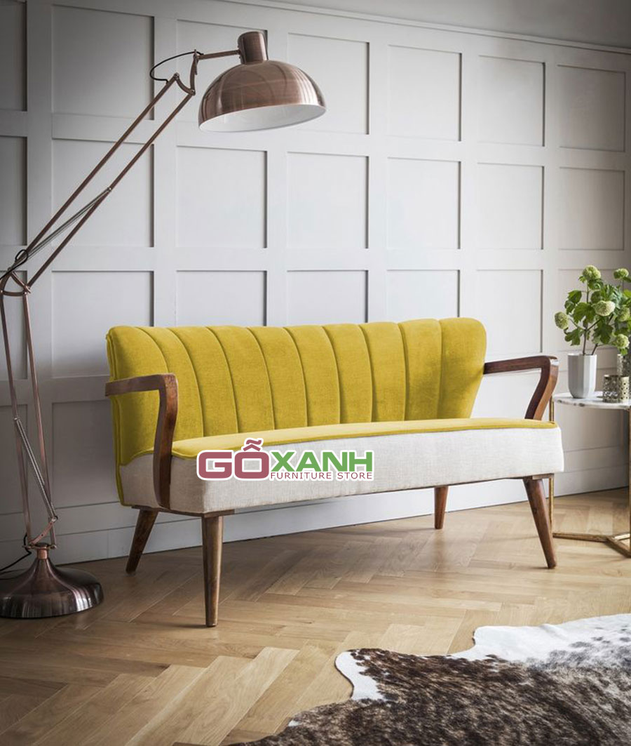 Sofa băng gỗ bọc vải cho không gian quán cà phê 2