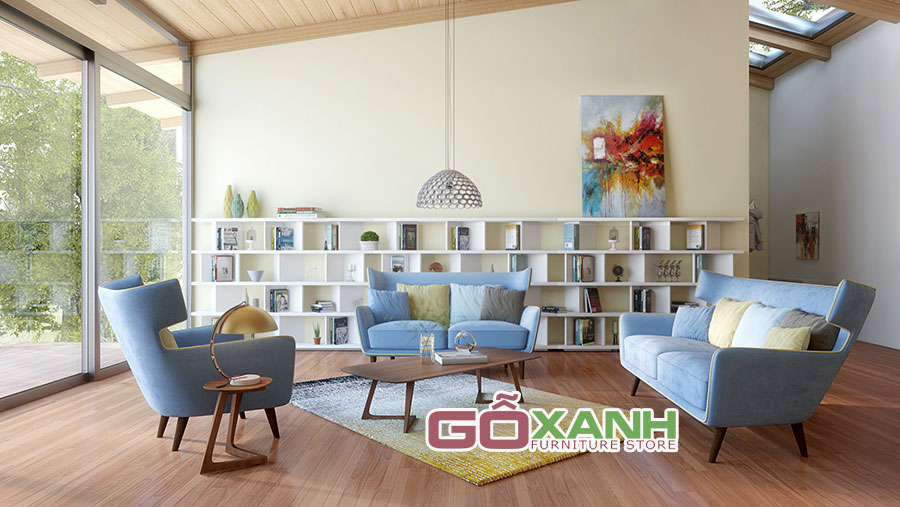 Sofa băng gỗ bọc vải cho không gian quán cà phê 5