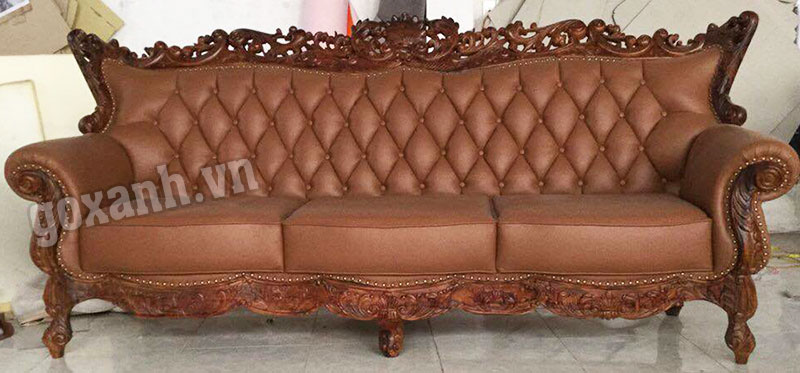 Sofa đơn cổ điển bọc da thật chạm khắc bằng tay 1