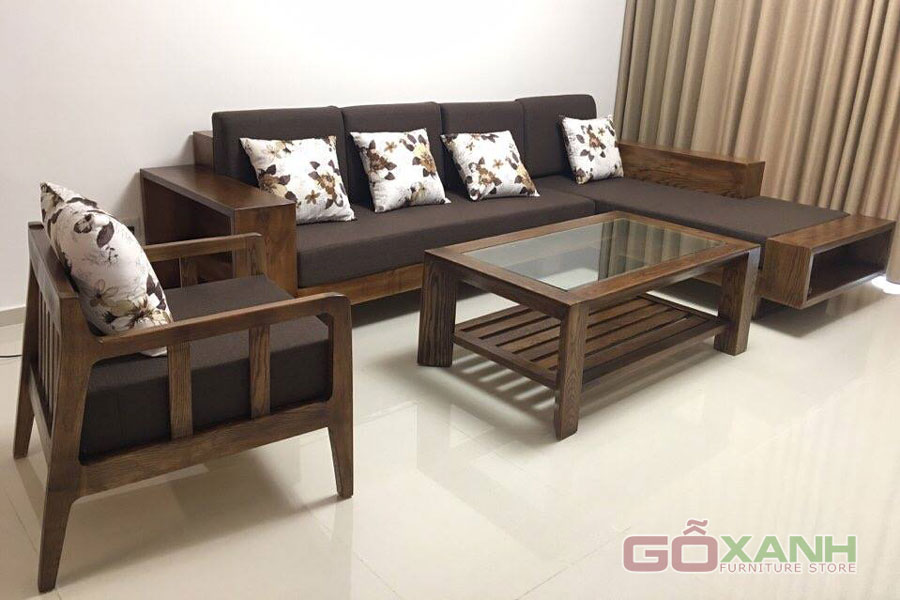 Sofa gỗ chữ l đẹp / Sofa gỗ phòng khách hình chữ L