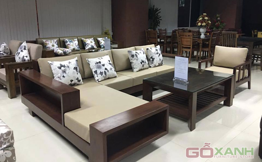Sofa gỗ chữ l đẹp / Sofa gỗ phòng khách hình chữ L 1