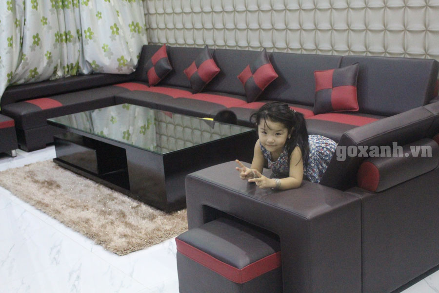 Sofa hình chữ u giá tốt - Hình ảnh thực tế chụp nhà khách 1