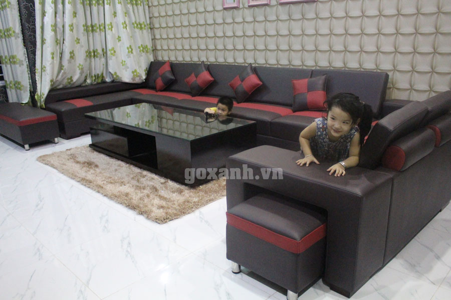 Sofa hình chữ u giá tốt - Hình ảnh thực tế chụp nhà khách 2