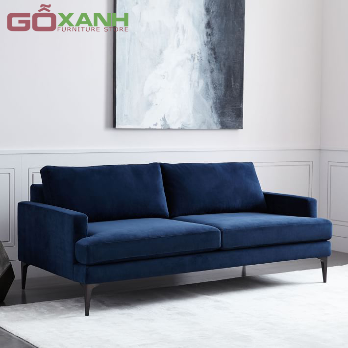 Sofa nỉ đẹp phòng khách, sopha bọc nỉ tuyệt đẹp màu xanh