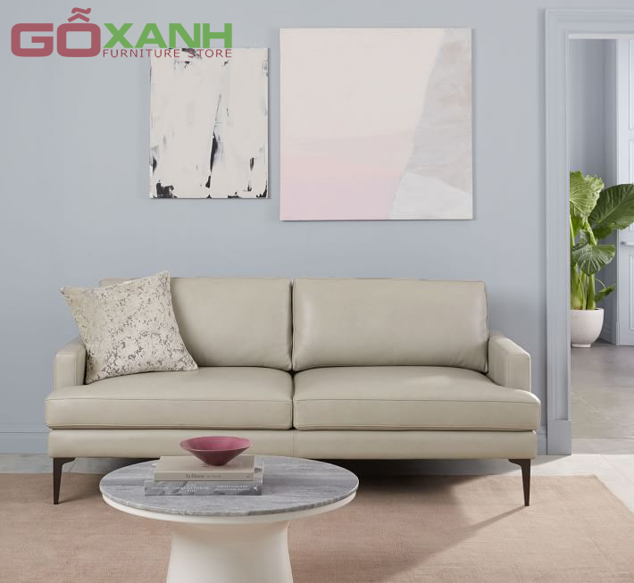 Ghế sofa băng hai người ngồi bọc da màu kem