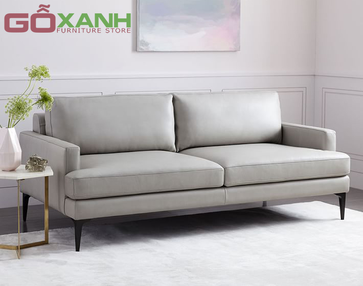 Ghế sofa băng hai người ngồi bọc da màu xám nhạt