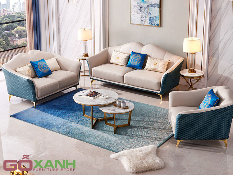 Sofa tân cổ điển bọc vải Hàn Quốc cao cấp - Sofa Gỗ Xanh 11