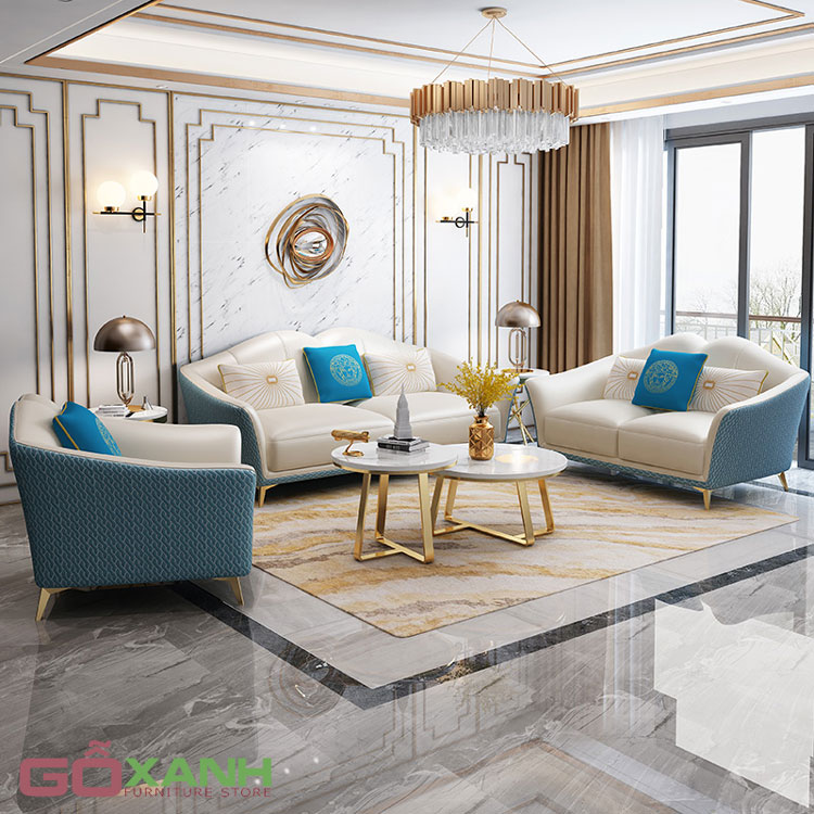Sofa tân cổ điển bọc vải Hàn Quốc cao cấp - Sofa Gỗ Xanh 12