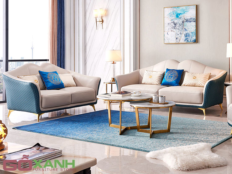 Sofa tân cổ điển bọc vải Hàn Quốc cao cấp - Sofa Gỗ Xanh 13