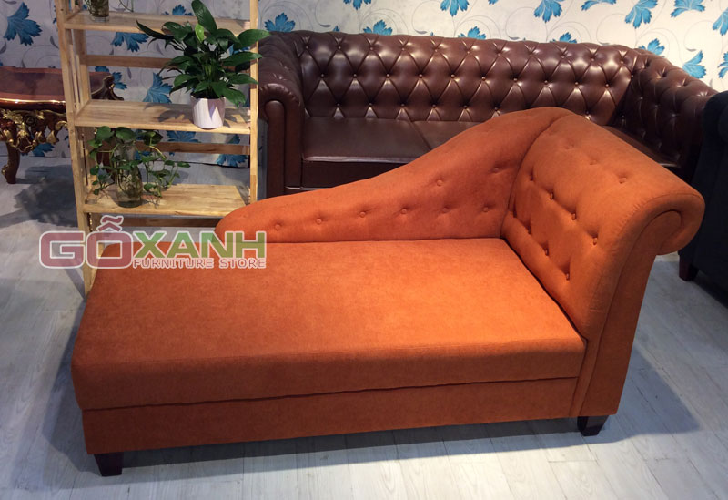Sofa thư giãn màu cam, sofa nằm đọc sách giật nút tân cổ điển