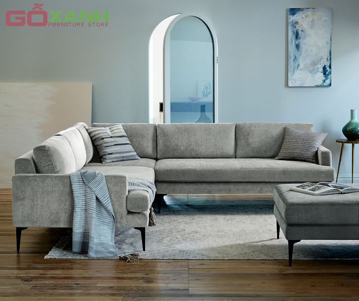 Kích thước ghế sofa góc lớn bọc vải màu xám nhạt