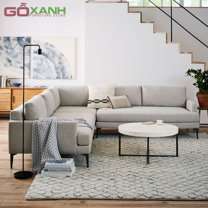 Kích thước ghế sofa góc lớn bọc vải bố, vải nỉ cho không gian đẹp