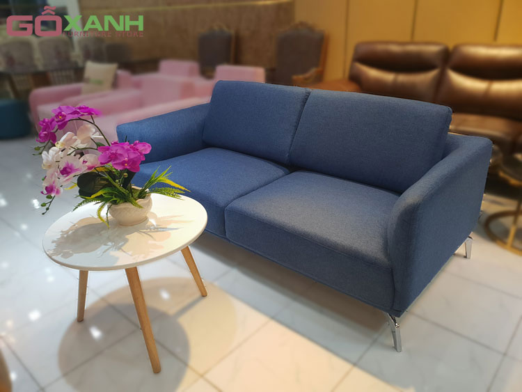 Ghế sofa băng bọc vải hai chỗ ngồi chân inox